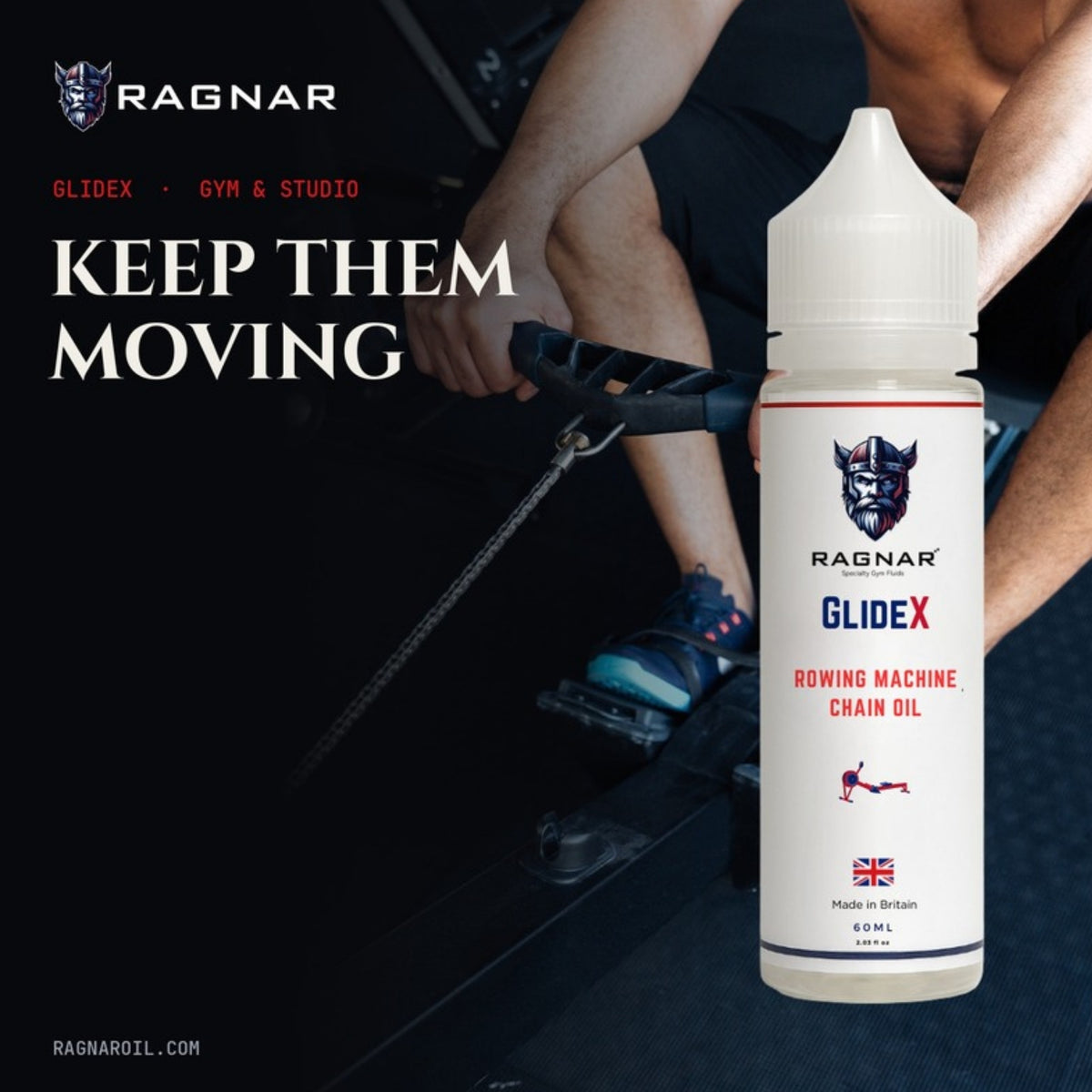 Ragnar GlideX Rowing Machine Chain Oil 60 ml – in use
