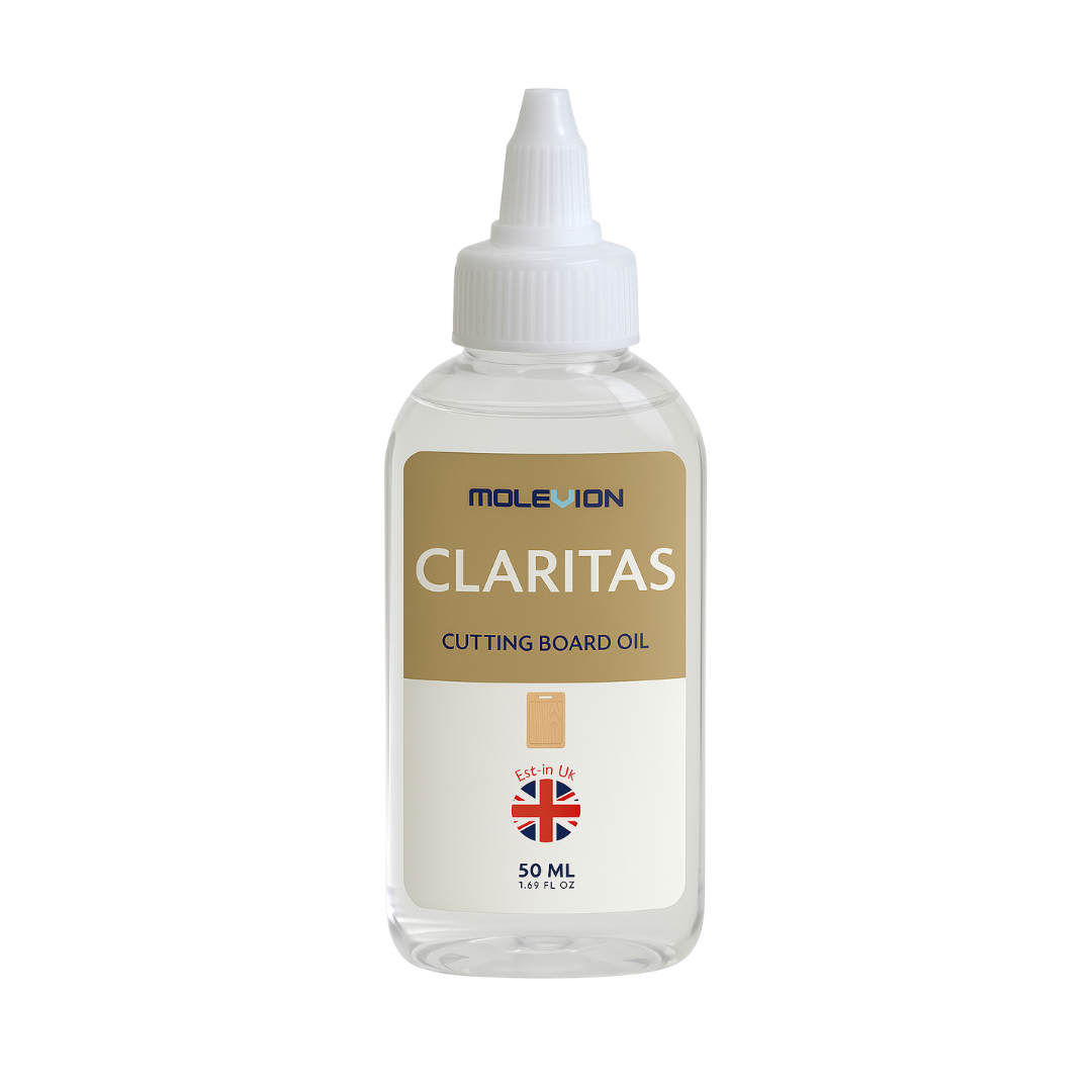 Molevion Claritas 50ml Cutting Board Oil Premium Mineral Food Grade Oil for Wood Cutting Boards, Butcher Blocks, Countertops & Wooden Utensils