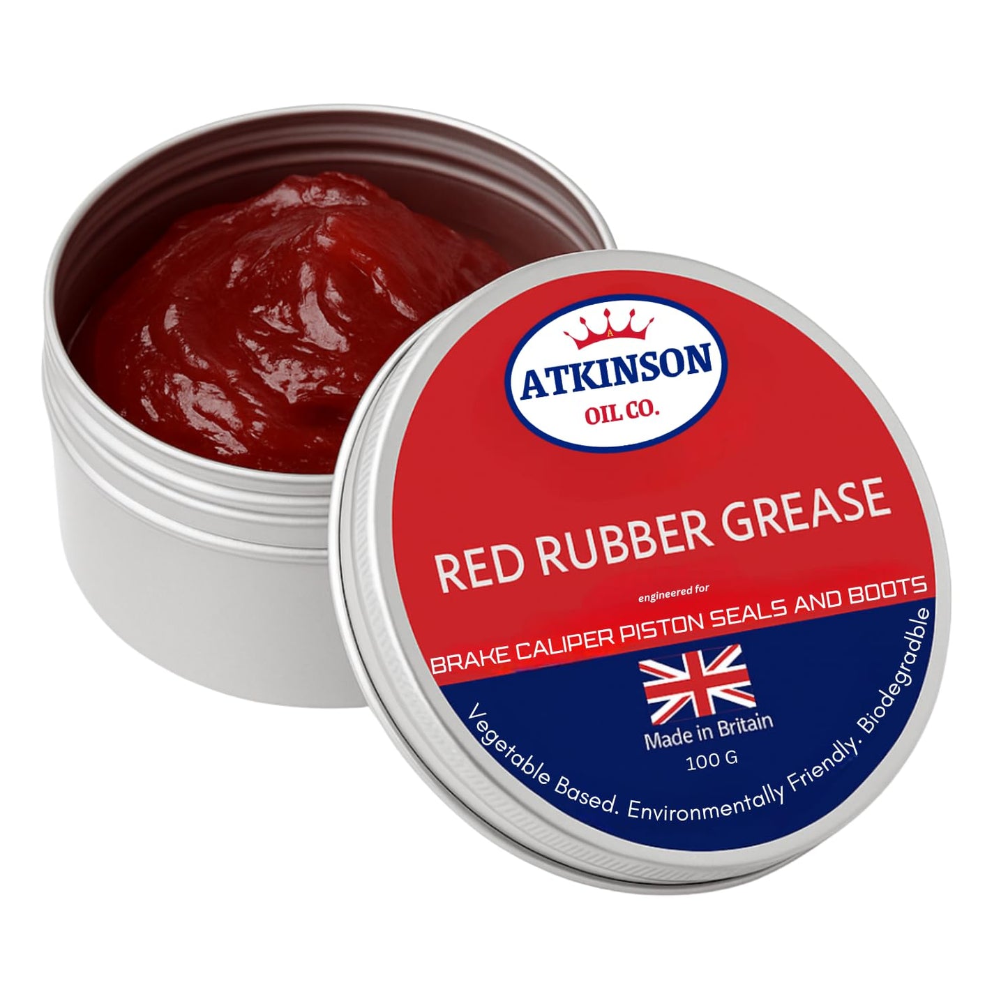 Atkinson Oil Co. Red Rubber Grease - 100g Vegetable-Based, Rubber-Safe Lubricant for Brakes, Hydraulics & Classic Cars | Made in UK