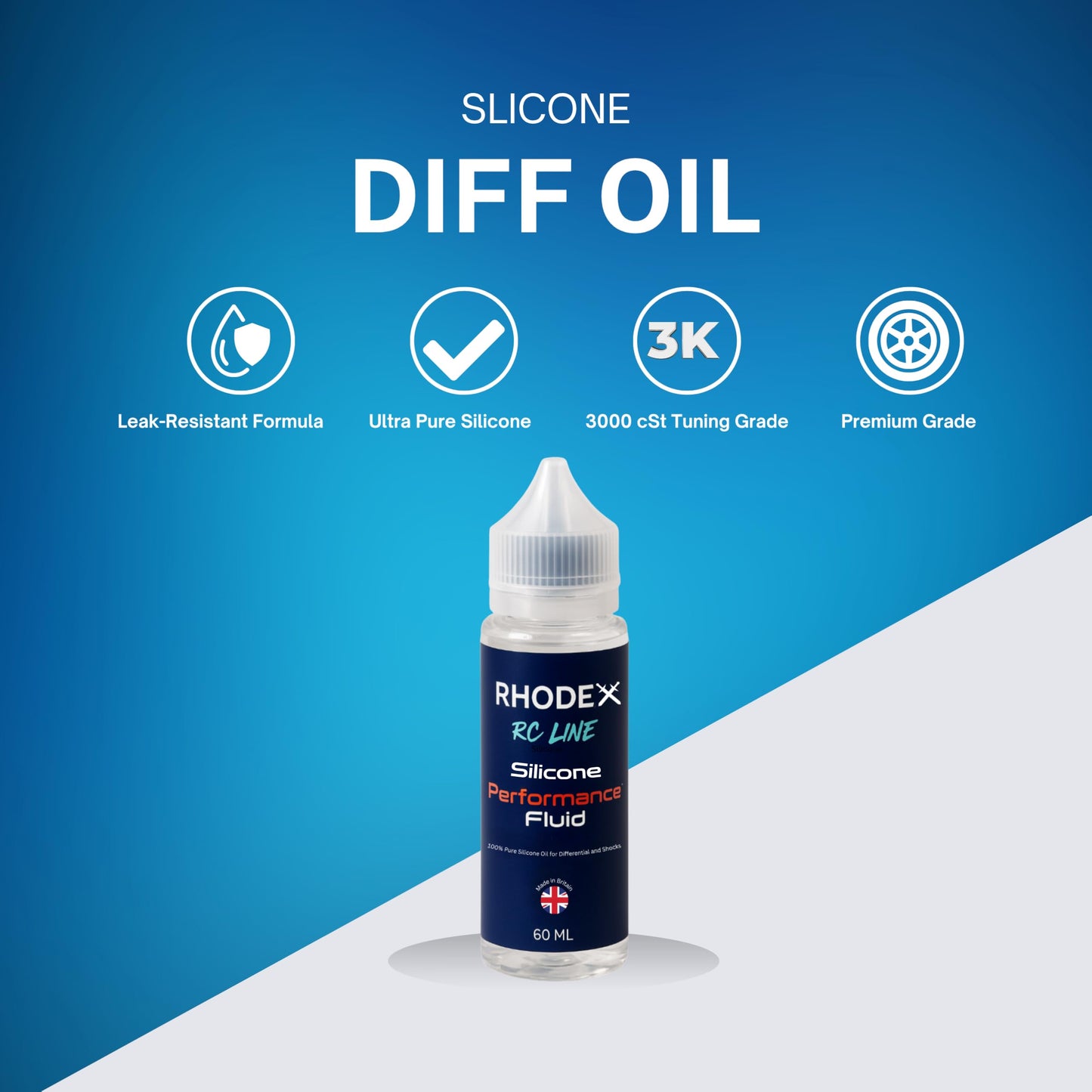 Rhodex RC Line 3000 cSt 100% Silicone Differential Oil - 60ml Premium RC Car, Truck & Buggy Fluid for Consistent Traction & Cornering