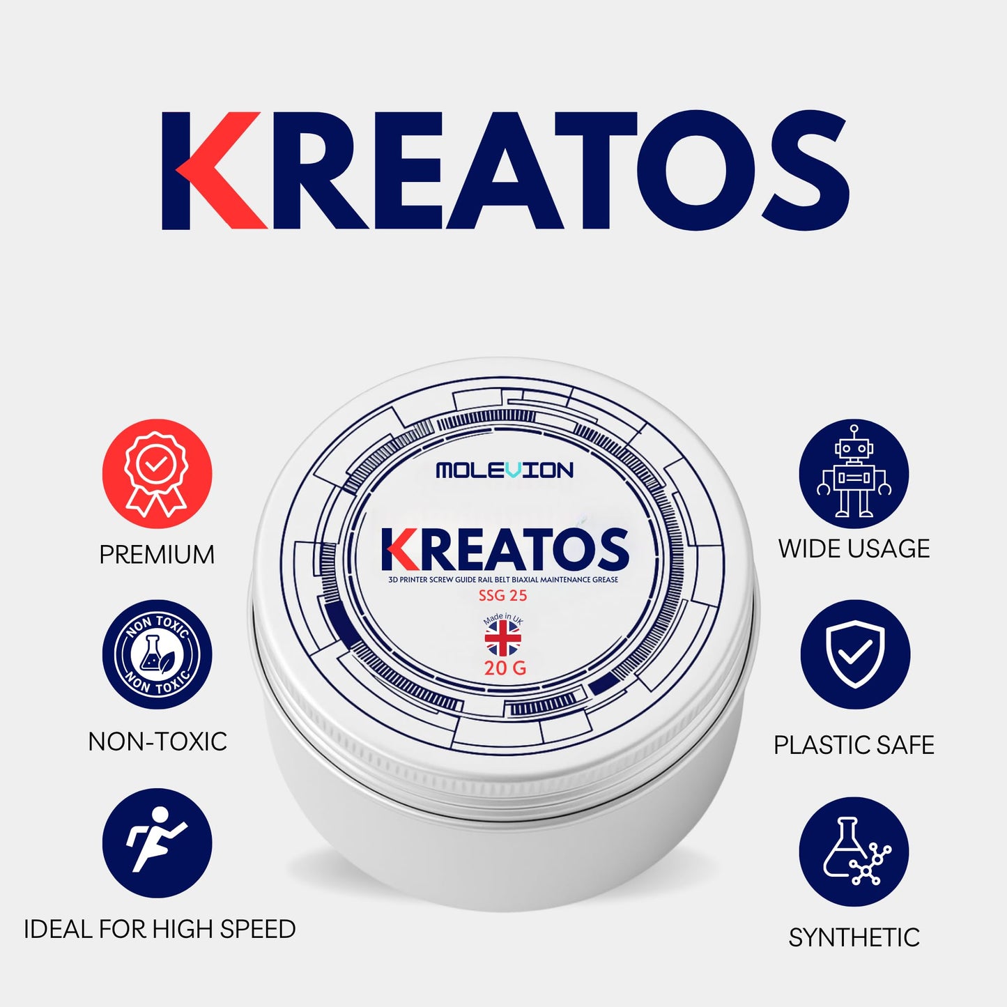 Molevion Kreatos SSG 25 Premium 3D Printer Grease - 20g Food-Grade, High-Temp Synthetic Lubricant for Lead Screws, Rails & Bearings
