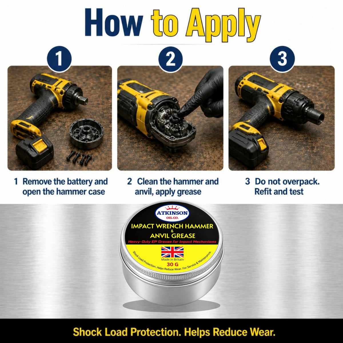 Atkinson Oil Co. Impact Wrench Hammer & Anvil Grease 30g – how to apply