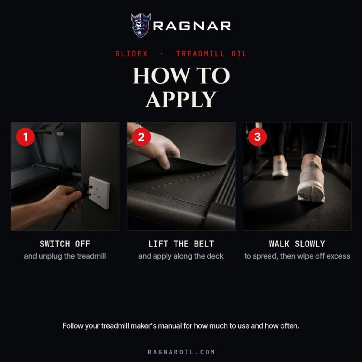 Ragnar GlideX Treadmill Oil 60 ml – how to apply