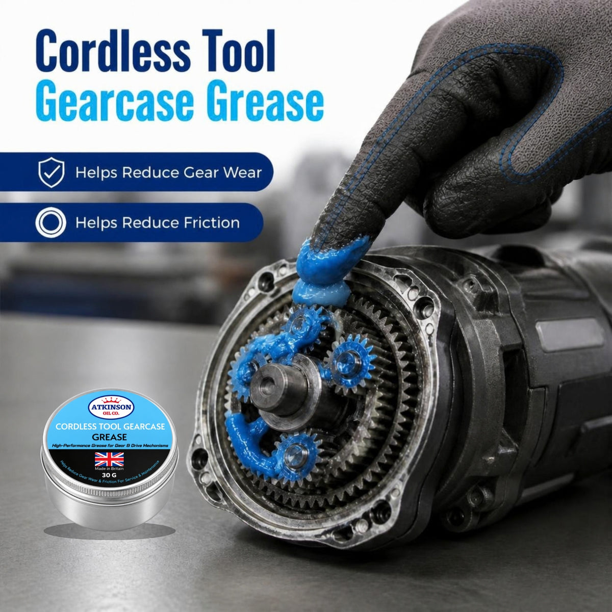 Atkinson Oil Co. Cordless Tool Gearcase Grease 30g – in use