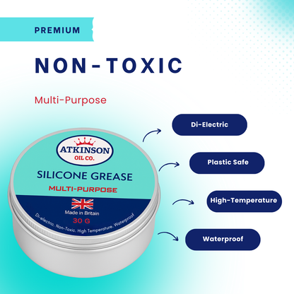 Atkinson Oil Co. Premium Silicone Grease - 30g Waterproof, High-Temp, Dielectric & Multi-Purpose Lubricant for Plastic, Rubber & Electrical |