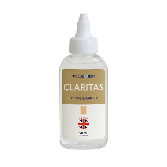 Molevion Claritas 50ml Cutting Board Oil Premium Mineral Food Grade Oil for Wood Cutting Boards, Butcher Blocks, Countertops & Wooden Utensils
