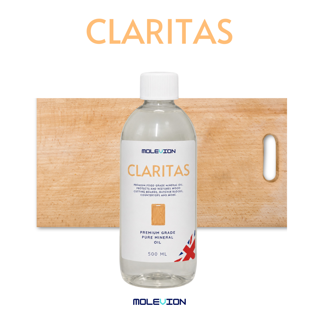 Molevion Claritas 500ml Cutting Board Oil Premium Mineral Food Grade Oil for Wood Cutting Boards, Butcher Blocks, Countertops & Wooden Utensils