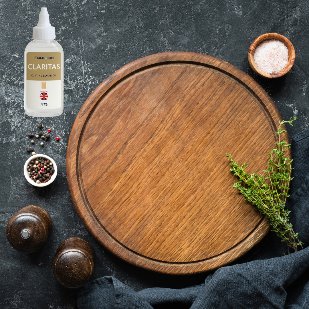 Molevion Claritas 50ml Cutting Board Oil Premium Mineral Food Grade Oil for Wood Cutting Boards, Butcher Blocks, Countertops & Wooden Utensils