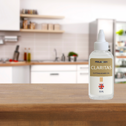 Molevion Claritas 50ml Cutting Board Oil Premium Mineral Food Grade Oil for Wood Cutting Boards, Butcher Blocks, Countertops & Wooden Utensils