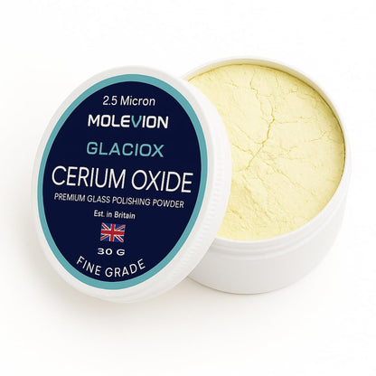 Molevion Glaciox Cerium Oxide 30g – Fine Grade 2.5 Micron Glass Polishing Powder for Scratches