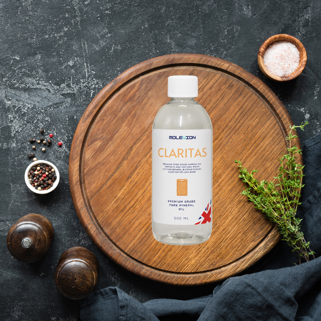 Molevion Claritas 500ml Cutting Board Oil Premium Mineral Food Grade Oil for Wood Cutting Boards, Butcher Blocks, Countertops & Wooden Utensils