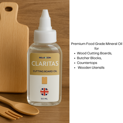 Molevion Claritas 50ml Cutting Board Oil Premium Mineral Food Grade Oil for Wood Cutting Boards, Butcher Blocks, Countertops & Wooden Utensils