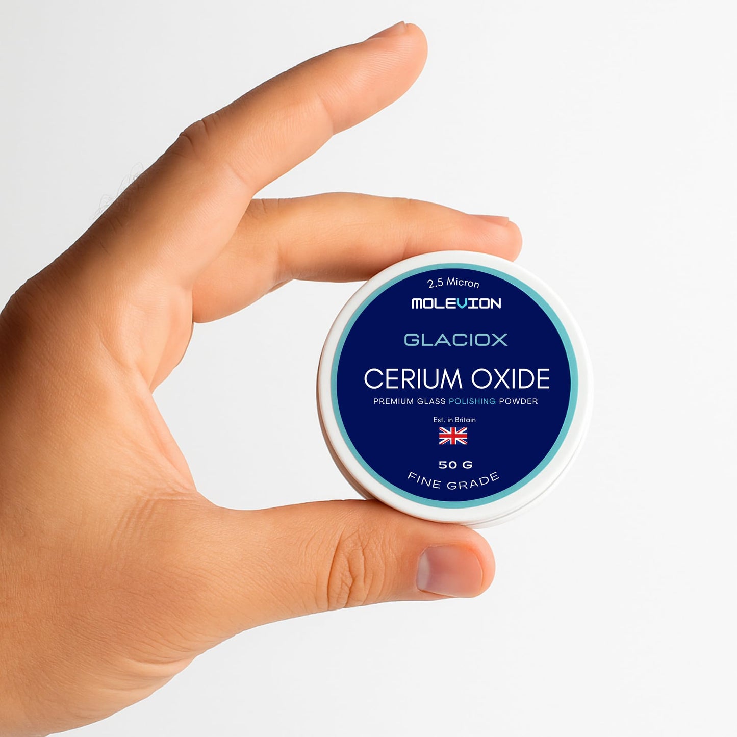 Molevion Glaciox Cerium Oxide 50g – Fine Grade 2.5 Micron Glass Polishing Powder for Scratches