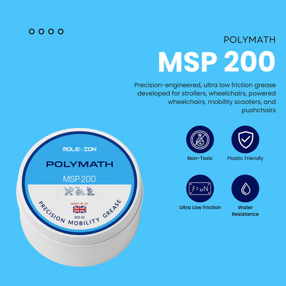 Molevion Polymath MSP 200 Precision Mobility Grease – Ultra-Low Friction, Non-Toxic Lubricant for Strollers, Wheelchairs & Mobility Scooters