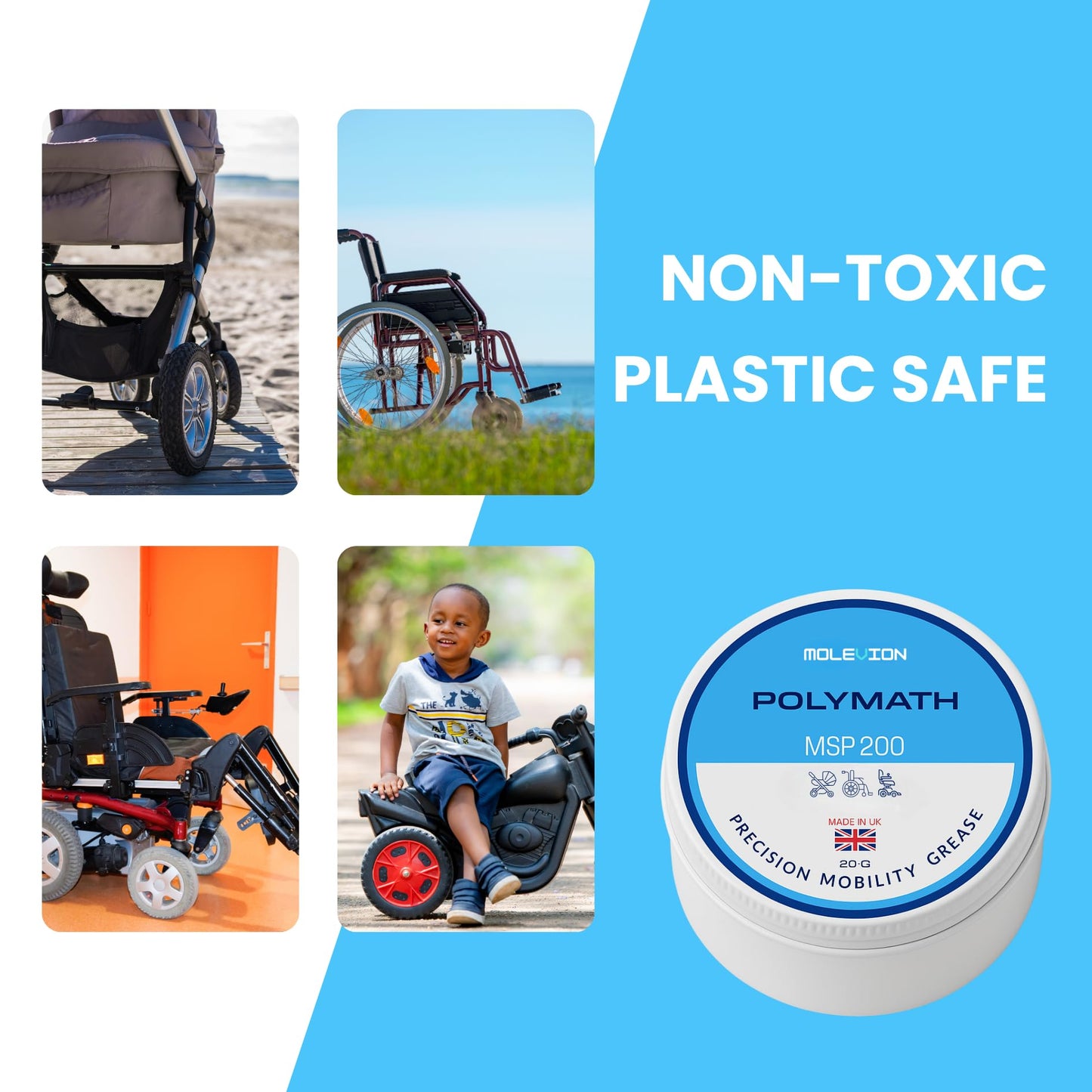 Molevion Polymath MSP 200 Precision Mobility Grease – Ultra-Low Friction, Non-Toxic Lubricant for Strollers, Wheelchairs & Mobility Scooters