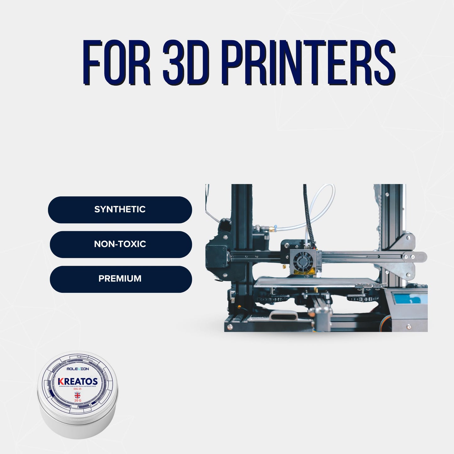 Molevion Kreatos SSG 25 Premium 3D Printer Grease - 20g Food-Grade, High-Temp Synthetic Lubricant for Lead Screws, Rails & Bearings