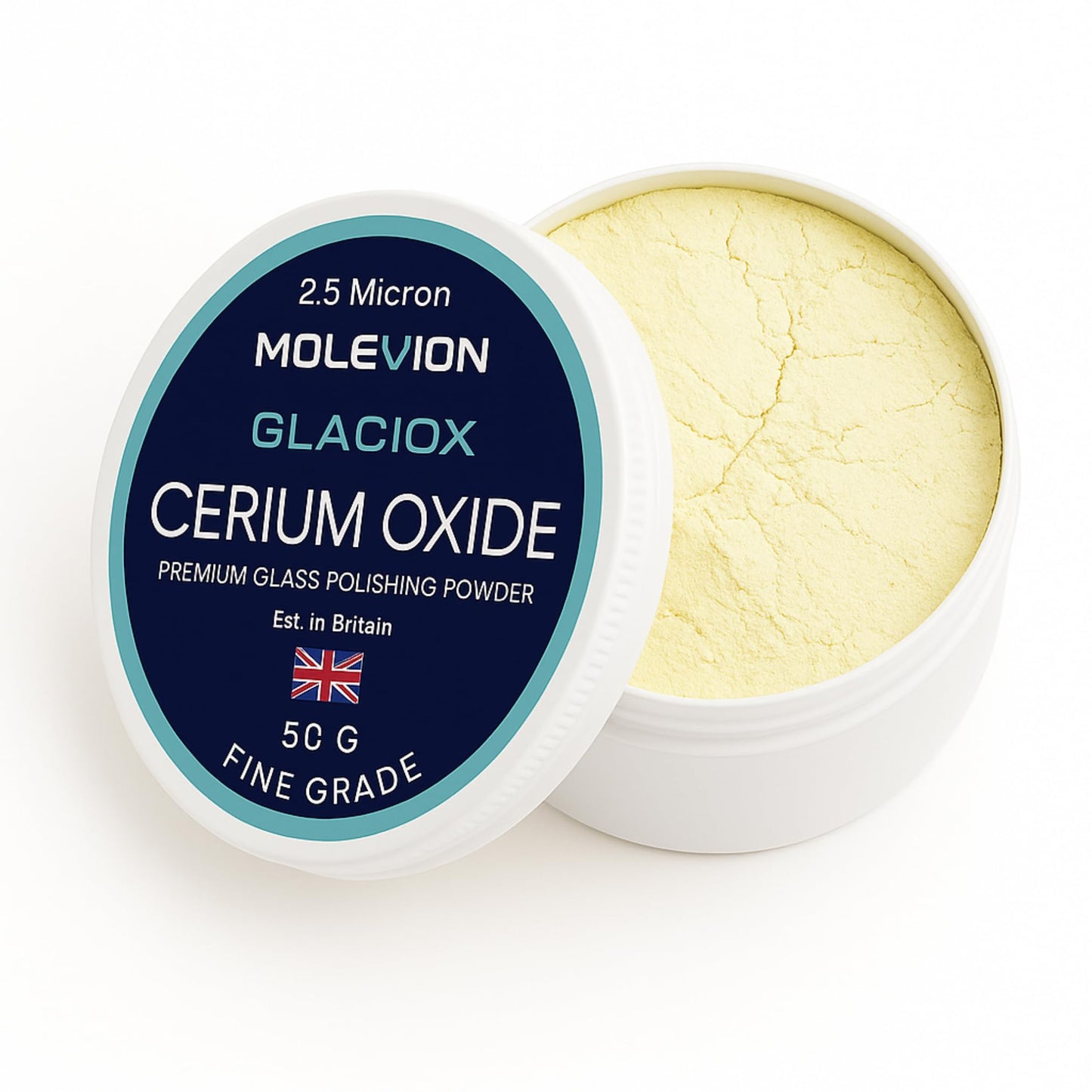 Molevion Glaciox Cerium Oxide 50g – Fine Grade 2.5 Micron Glass Polishing Powder for Scratches