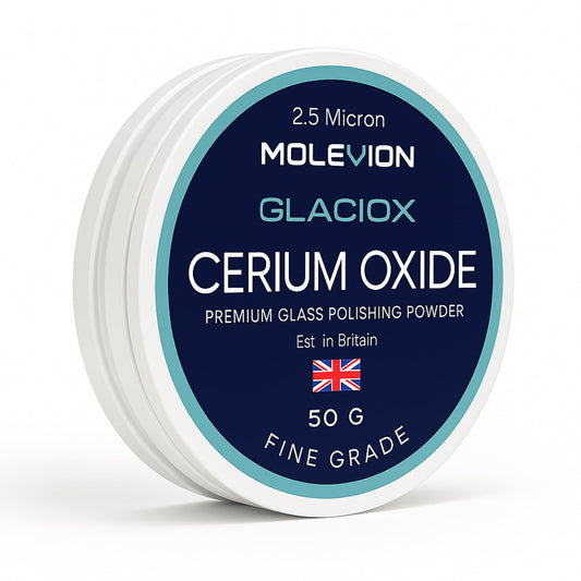 Molevion Glaciox Cerium Oxide 50g – Fine Grade 2.5 Micron Glass Polishing Powder for Scratches