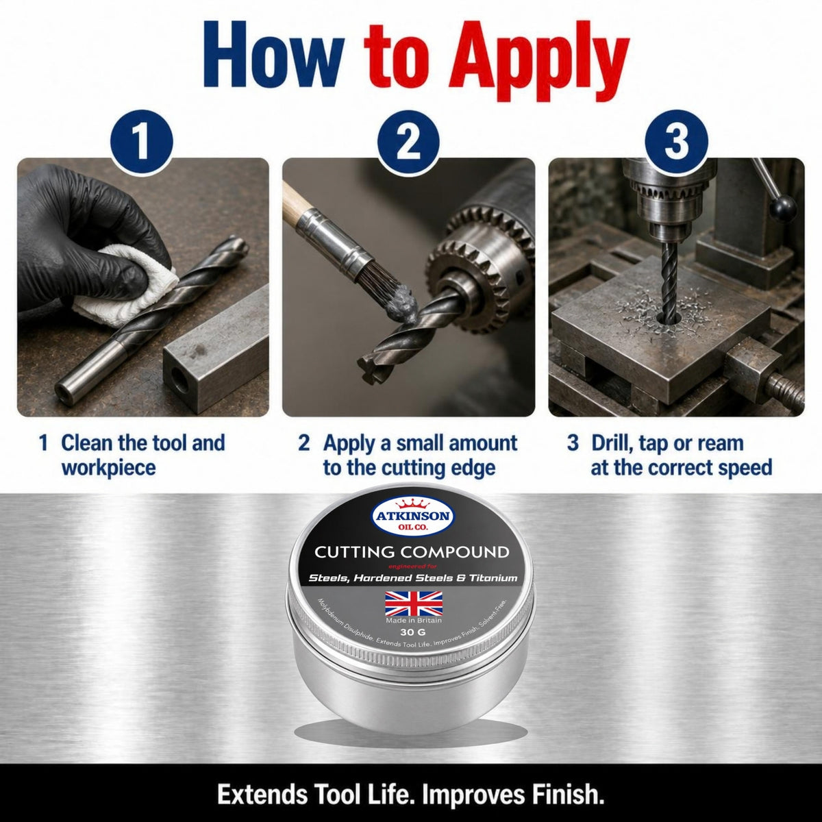 Atkinson Oil Co. Cutting Compound 30g – how to apply