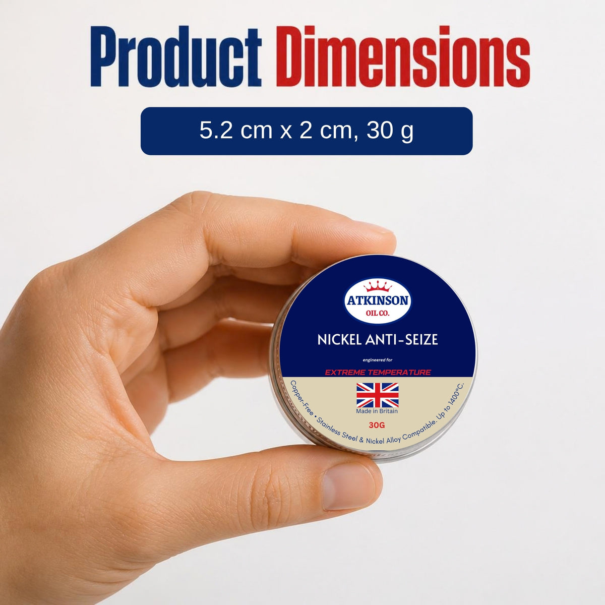 Nickel Anti-Seize 30g tin size in hand