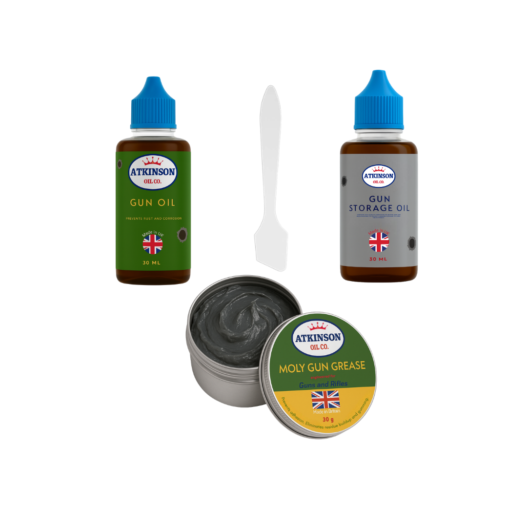 Atkinson Oil Co. Gun Oil 30 ml, Gun Storage Oil 30 ml & Moly Gun Grease 30 g Kit
